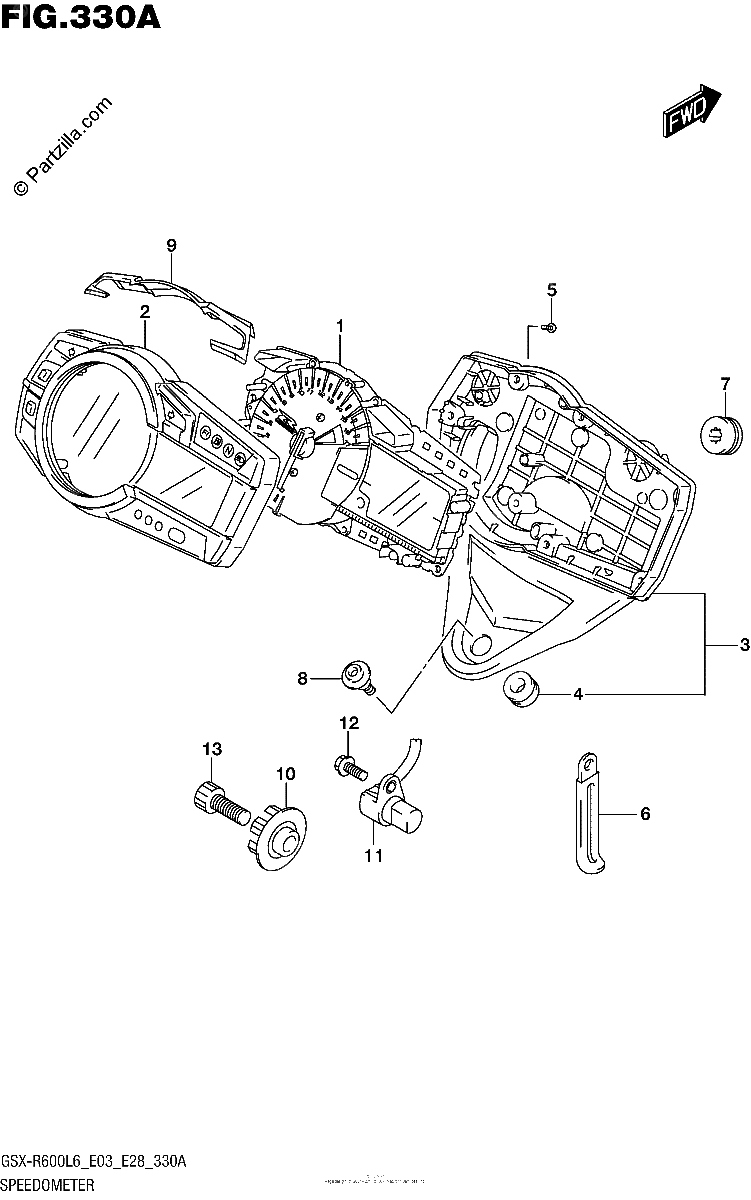 Diagrama de SPEEDOMETER GSX R600L6 E03