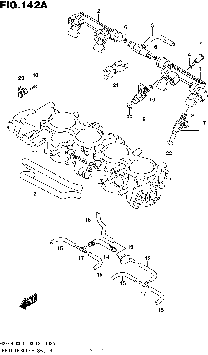 Diagrama de THROTTLE BODY HOSE JOINT GSX R600L6 E03
