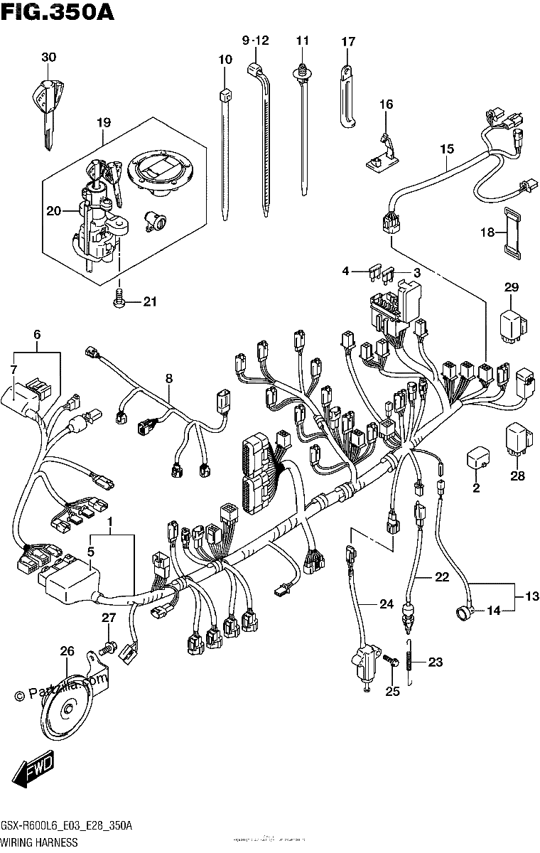 Diagrama de WIRING HARNESS GSX R600L6 E03