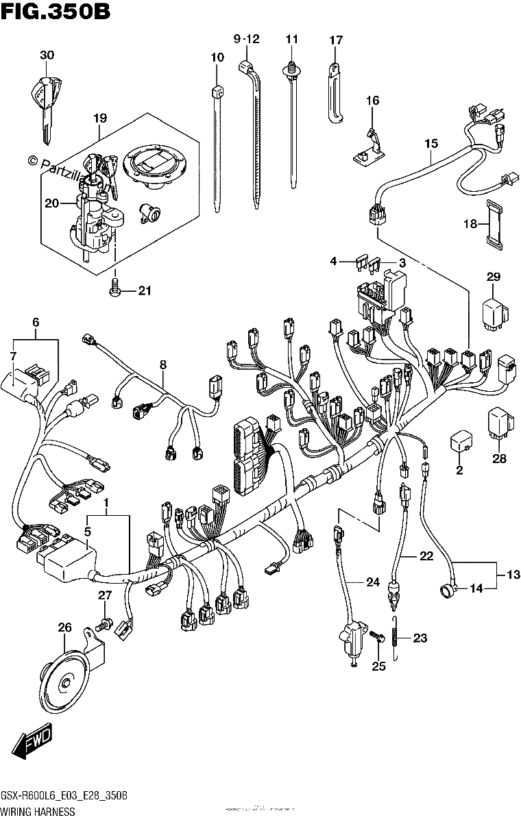 Diagrama de WIRING HARNESS GSX R600L6 E28