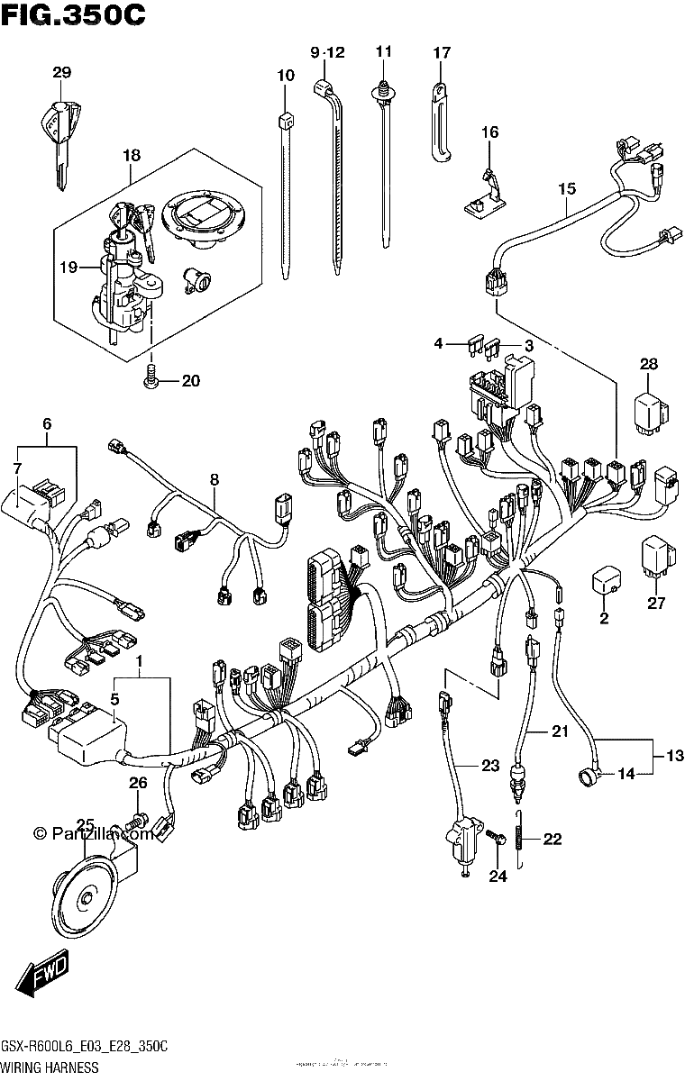 Diagrama de WIRING HARNESS GSX R600L6 E33