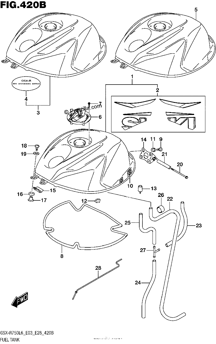Diagrama de FUEL TANK GSX R750L6 E28