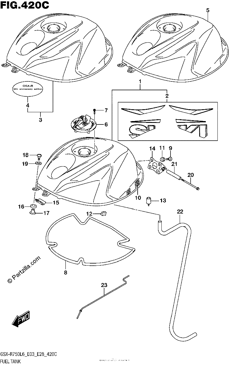 Diagrama de FUEL TANK GSX R750L6 E33