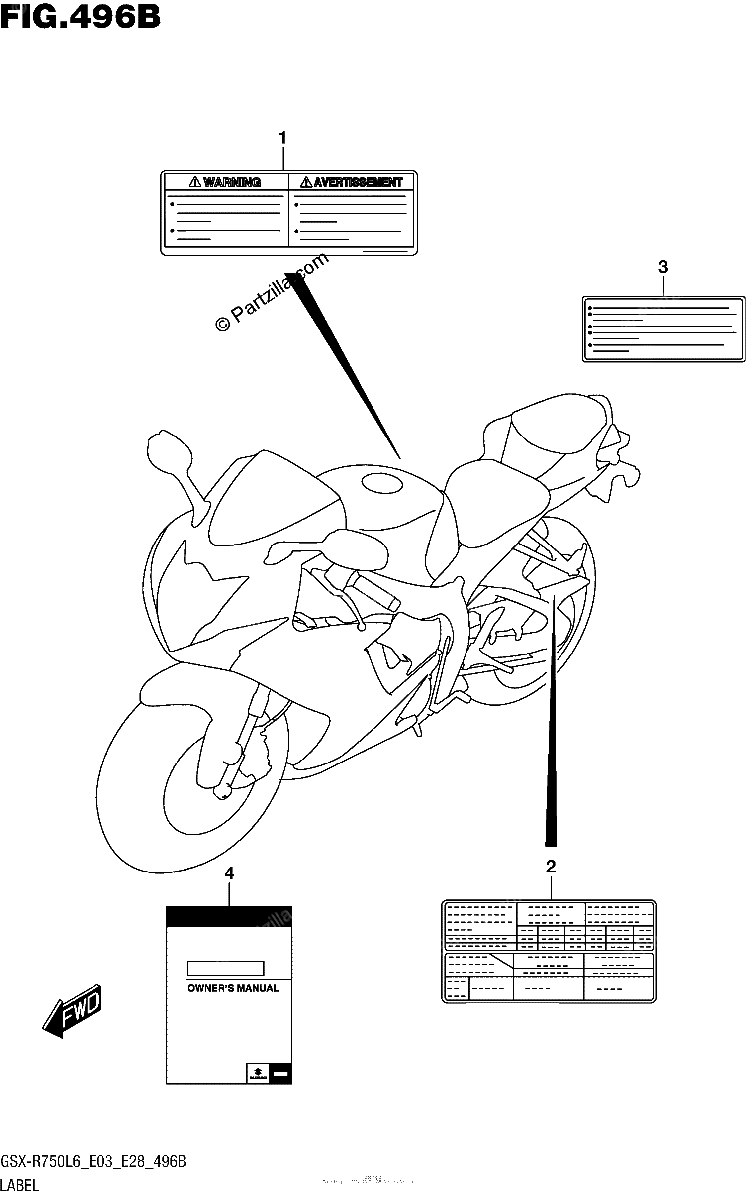 Diagrama de LABEL GSX R750L6 E28