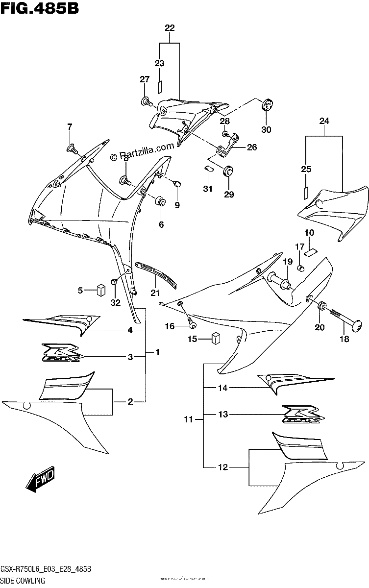 Diagrama de SIDE COWLING AJP