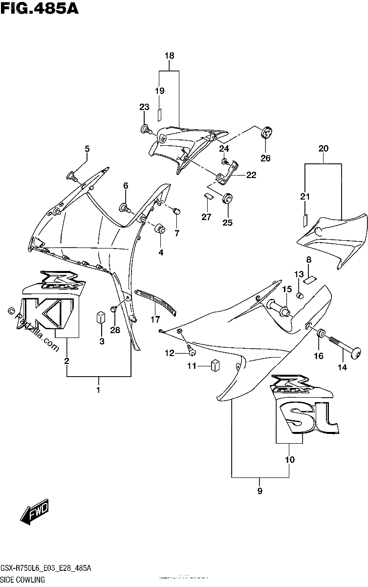 Diagrama de SIDE COWLING YSF