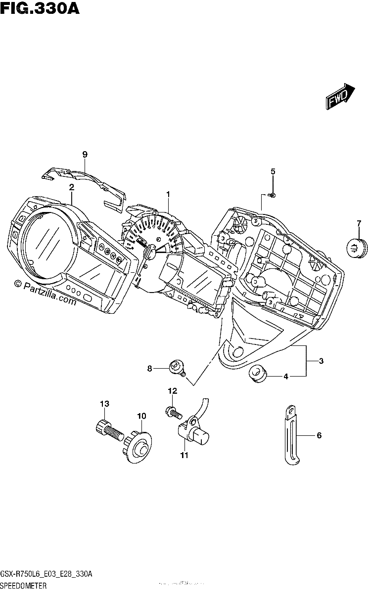 Diagrama de SPEEDOMETER GSX R750L6 E03