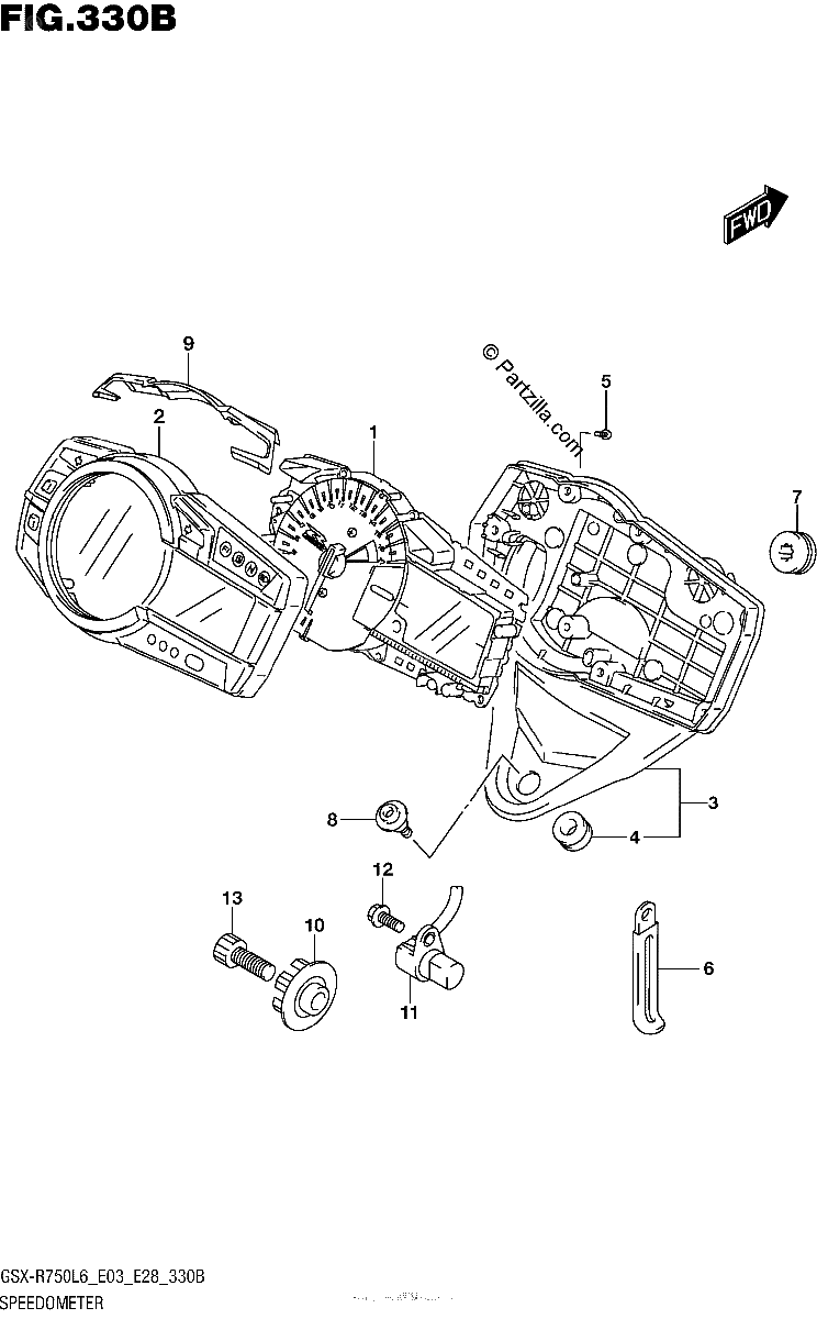 Diagrama de SPEEDOMETER GSX R750L6 E28
