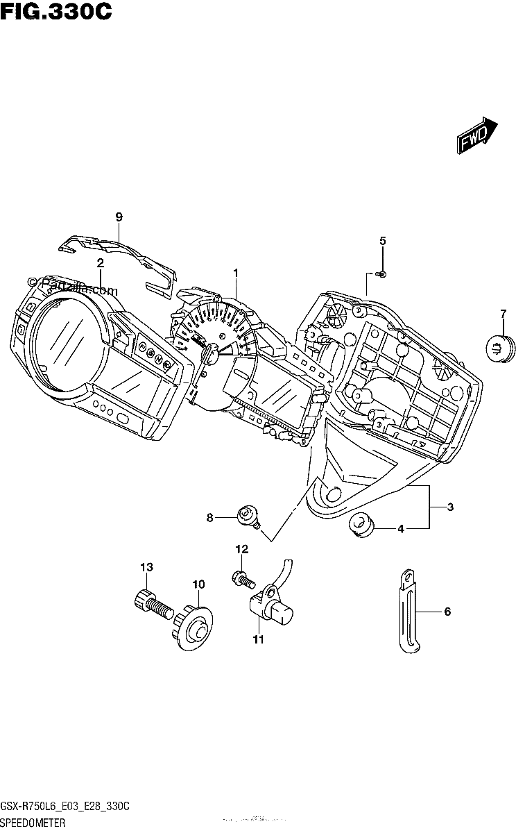 Diagrama de SPEEDOMETER GSX R750L6 E33