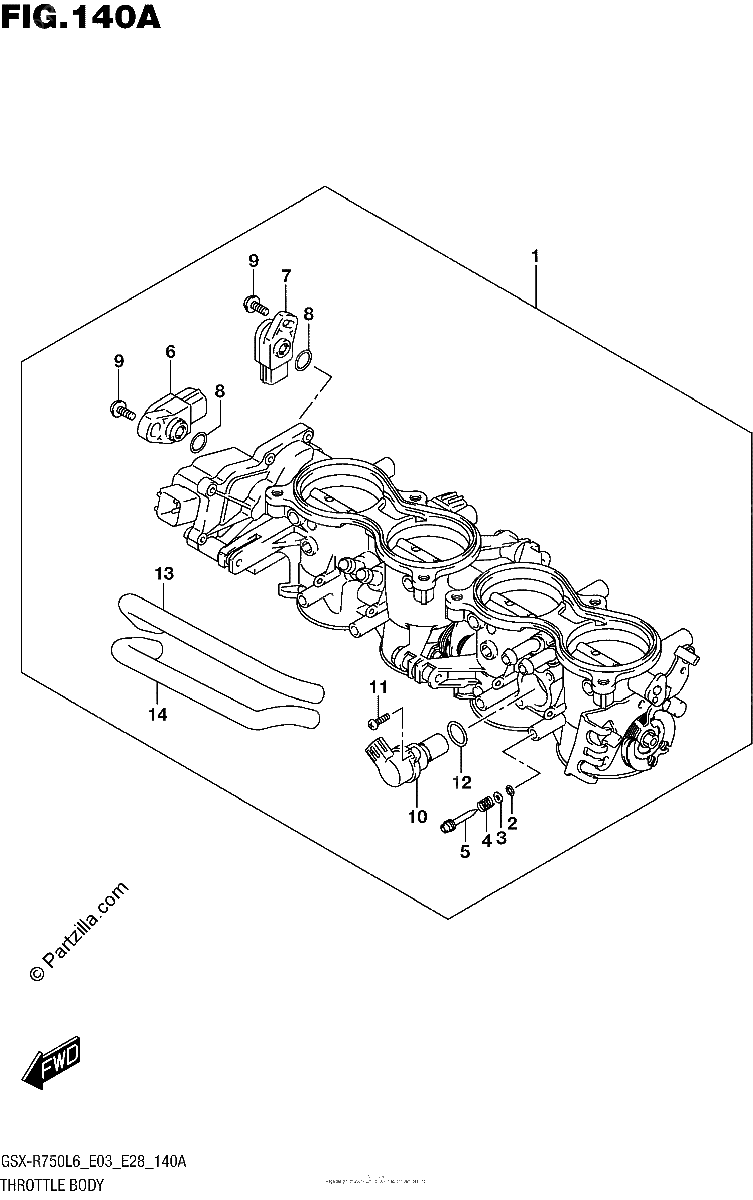 Diagrama de THROTTLE BODY GSX R750L6 E03