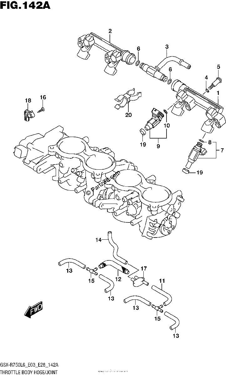 Diagrama de THROTTLE BODY HOSE JOINT GSX R750L6 E03