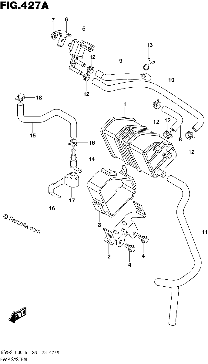 Diagrama de EVAP SYSTEM GSX S1000L6 E33