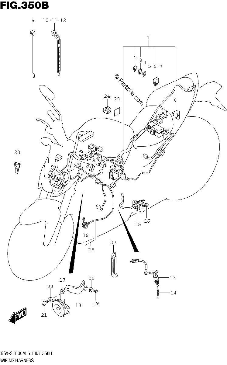 Diagrama de WIRING HARNESS GSX S1000AL6 E33