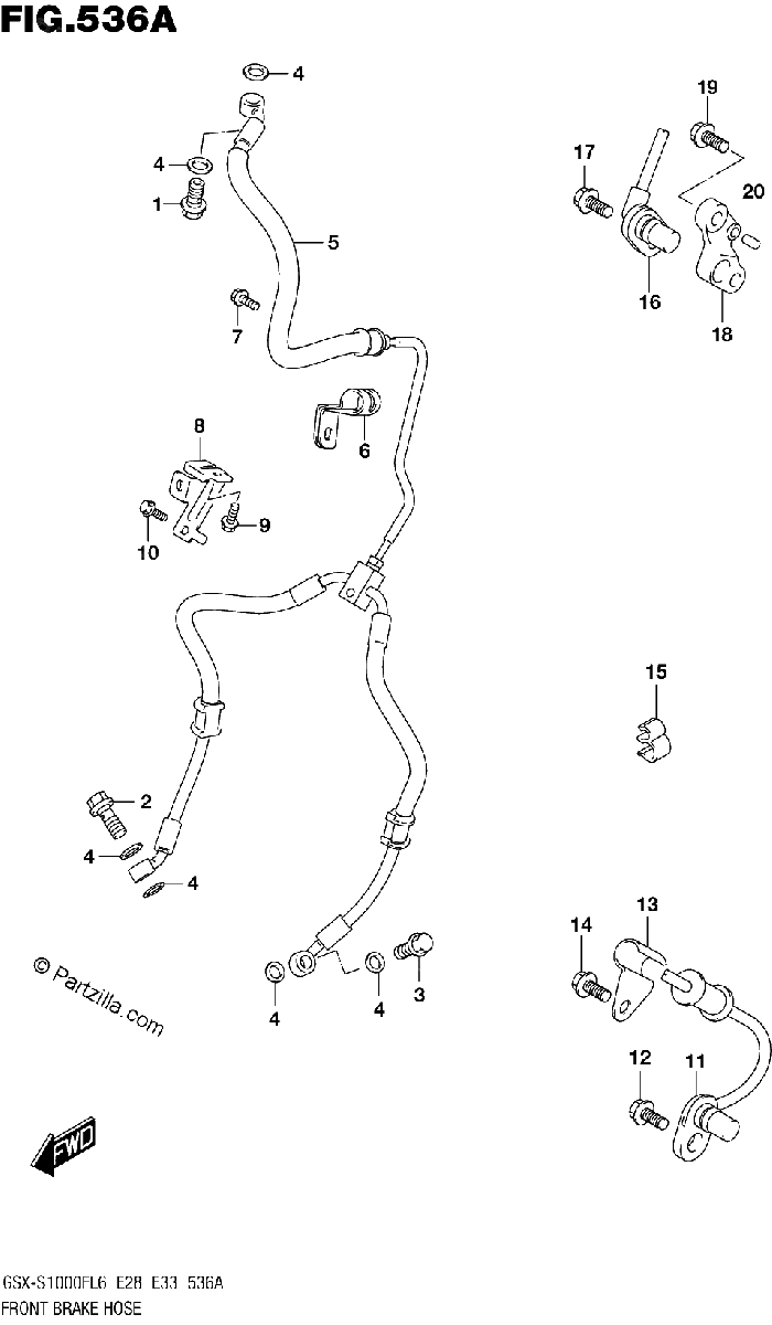 Diagrama de FRONT BRAKE HOSE GSX S1000FL6 E33