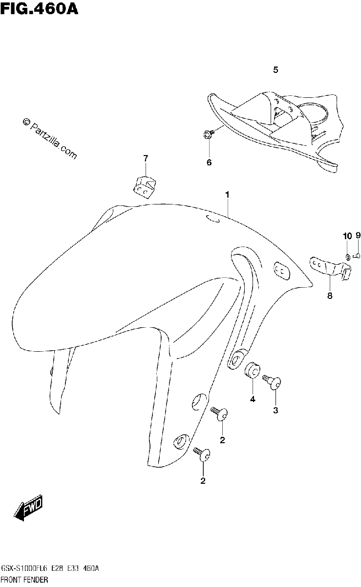 Diagrama de FRONT FENDER GSX S1000FL6 E33