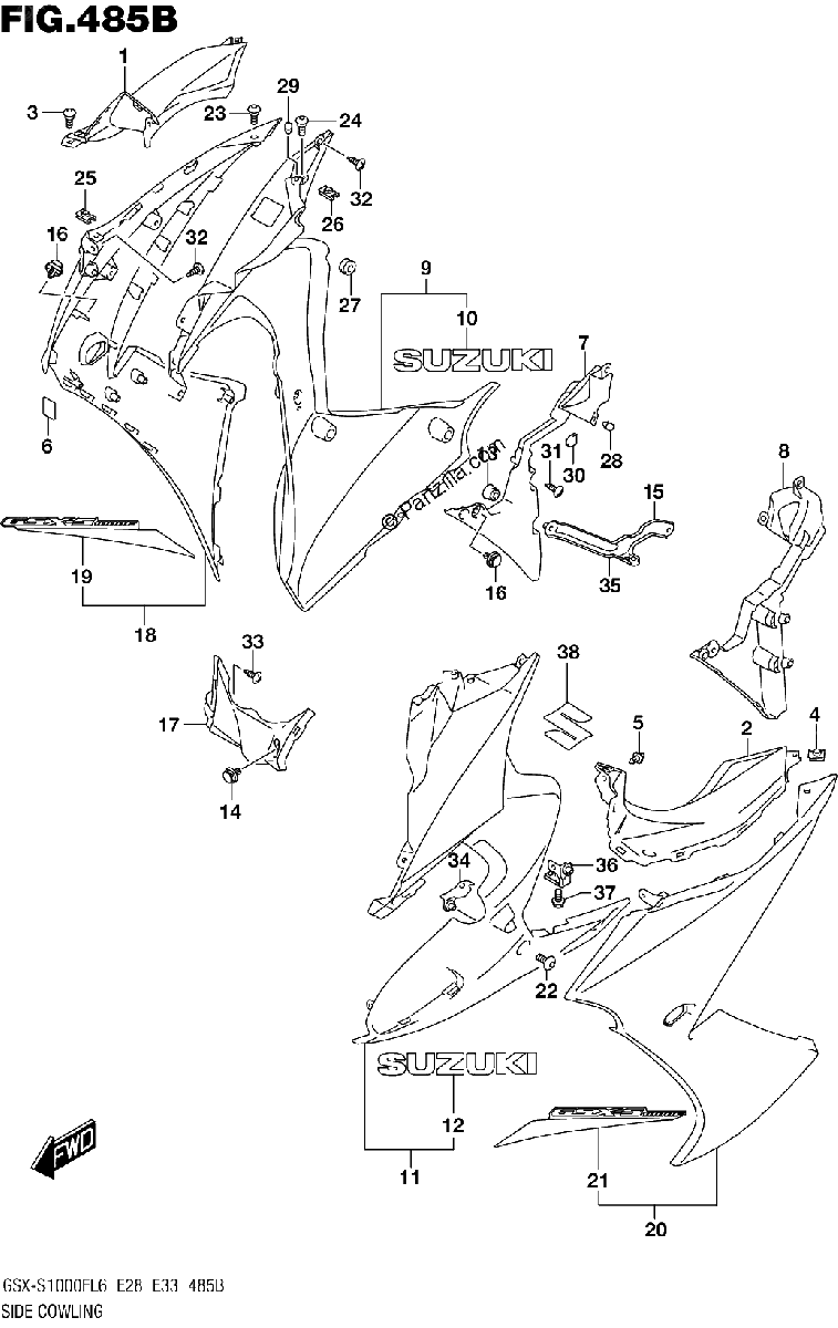 Diagrama de SIDE COWLING YSF
