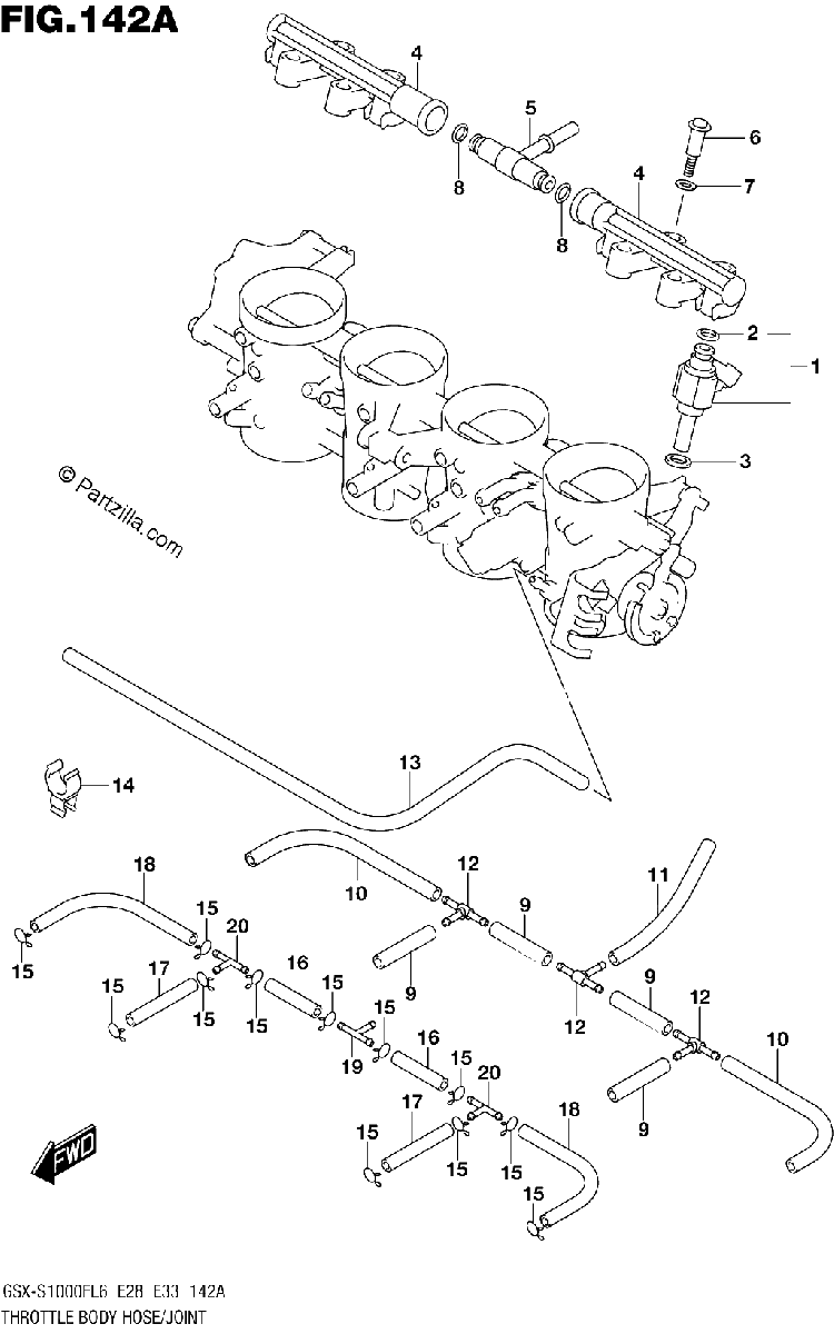 Diagrama de THROTTLE BODY HOSE JOINT GSX S1000FL6 E33