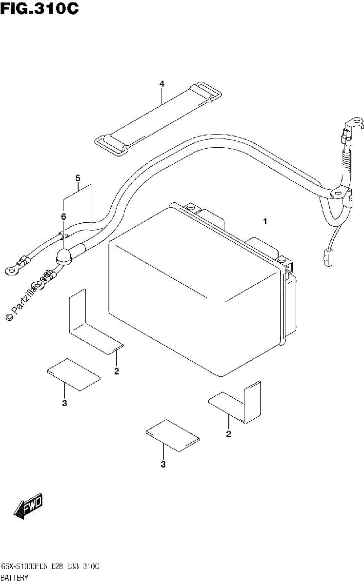 Diagrama de BATTERY GSX S1000FAL6 E33