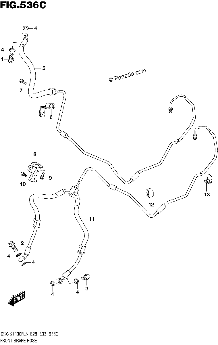 Diagrama de FRONT BRAKE HOSE GSX S1000FAL6 E33