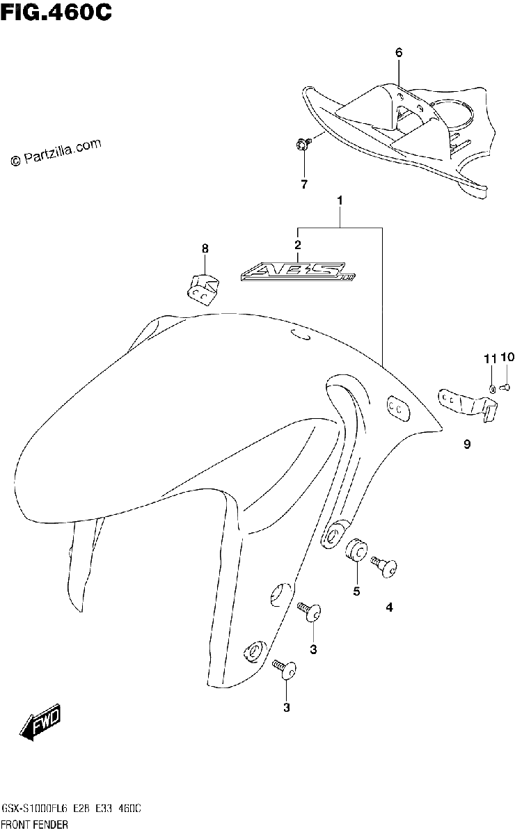 Diagrama de FRONT FENDER GSX S1000FAL6 E33