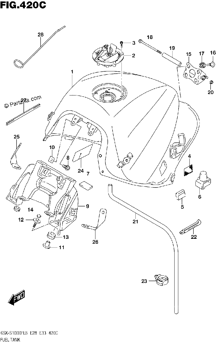 Diagrama de FUEL TANK GSX S1000FAL6 E33