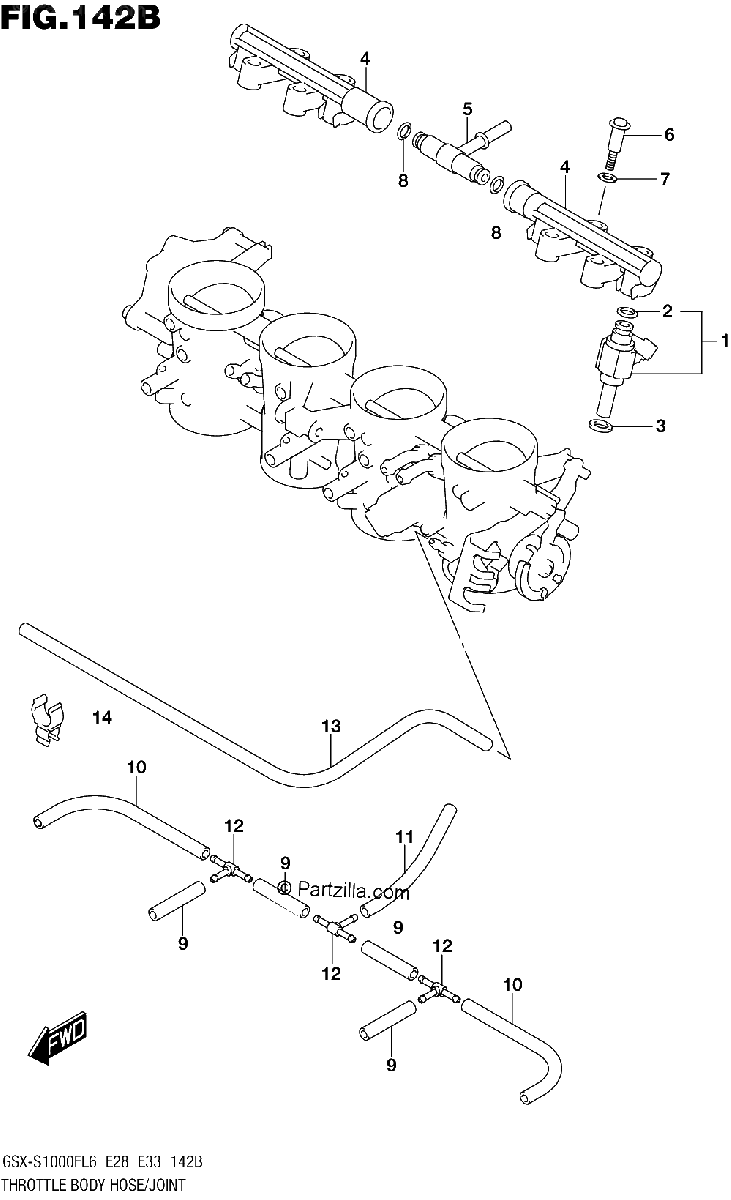 Diagrama de THROTTLE BODY HOSE JOINT GSX S1000FAL6 E28