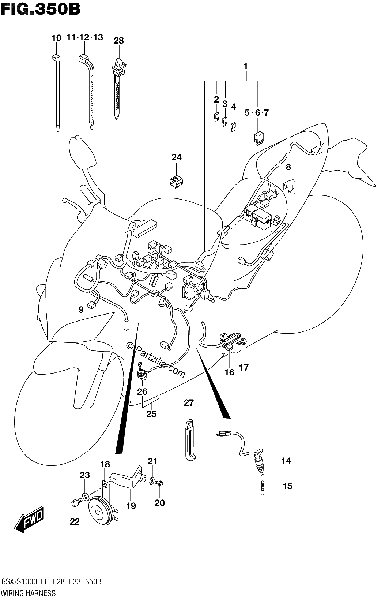 Diagrama de WIRING HARNESS GSX S1000FAL6 E28