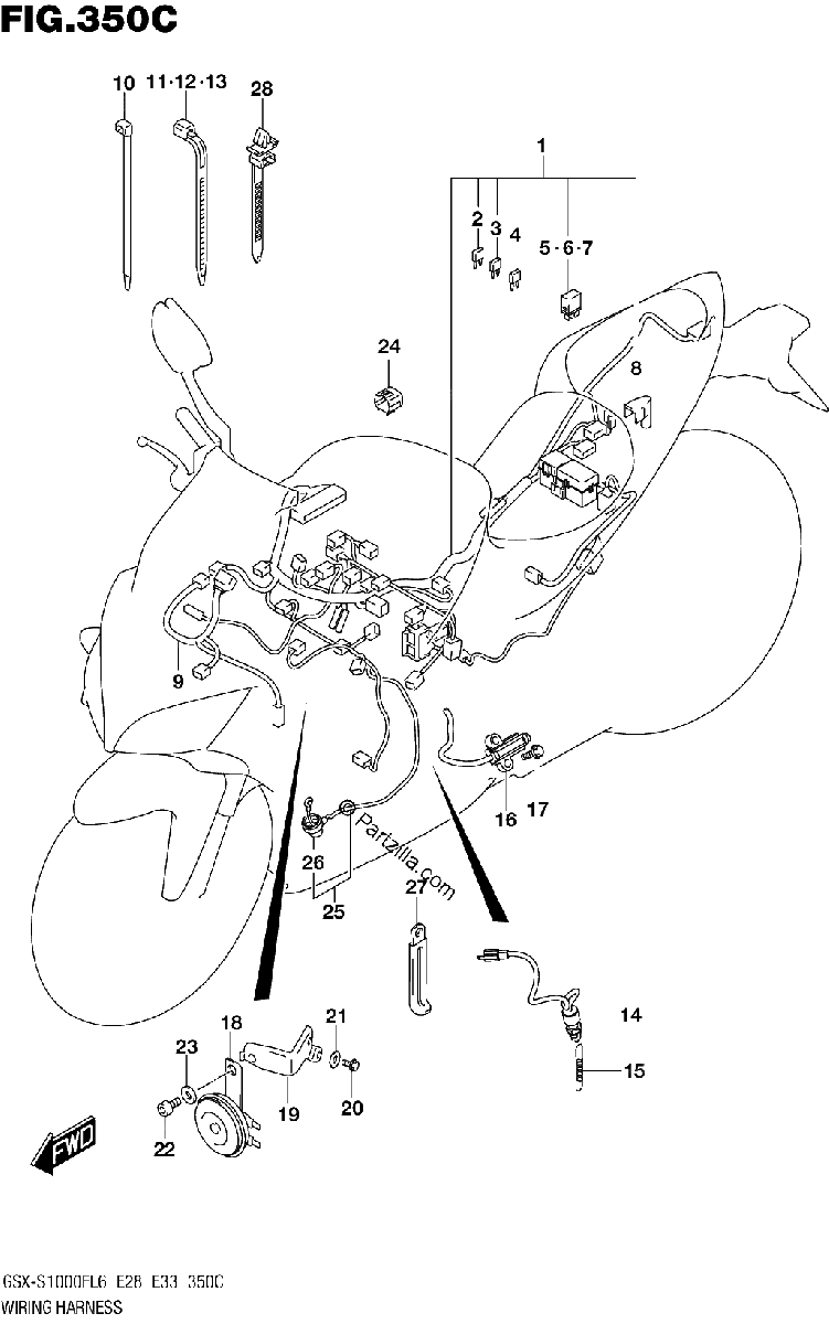 Diagrama de WIRING HARNESS GSX S1000FAL6 E33