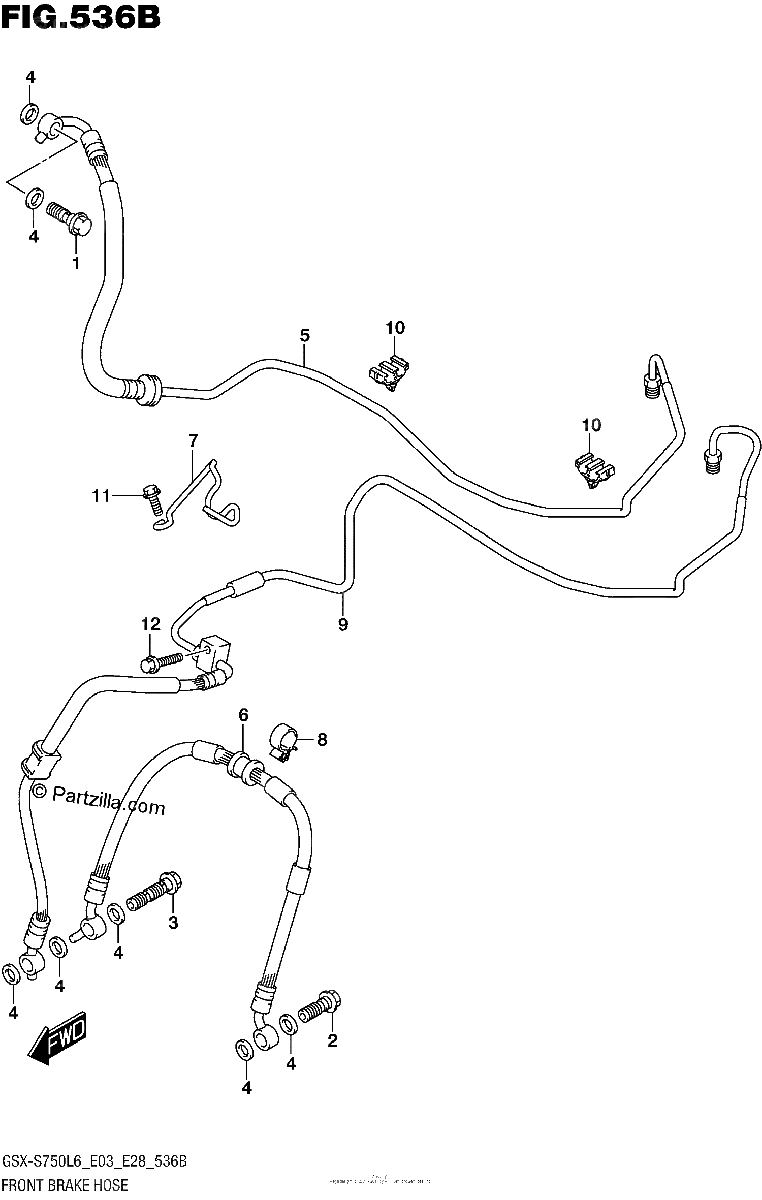 Diagrama de FRONT BRAKE HOSE GSX S750AL6 E28