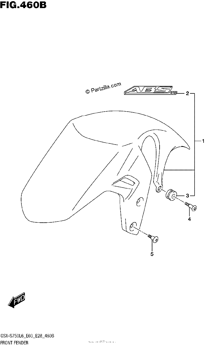 Diagrama de FRONT FENDER GSX S750AL6 E28