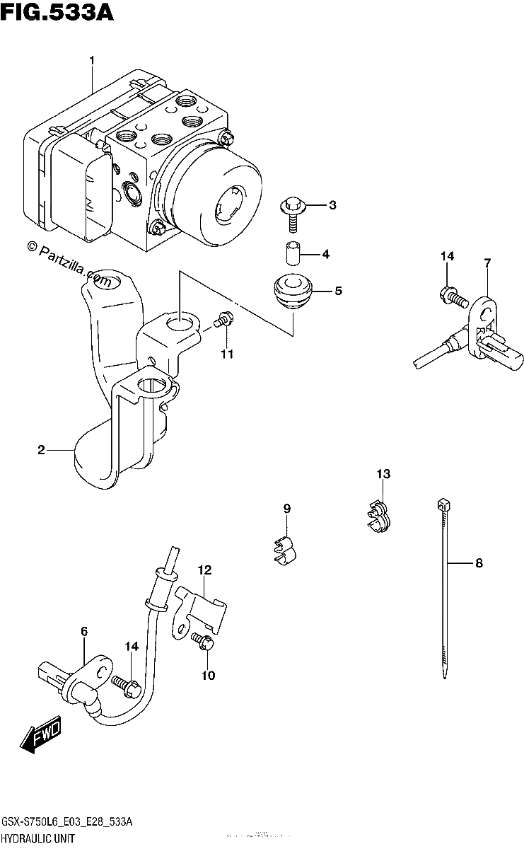 Diagrama de HYDRAULIC UNIT GSX S750AL6 E28