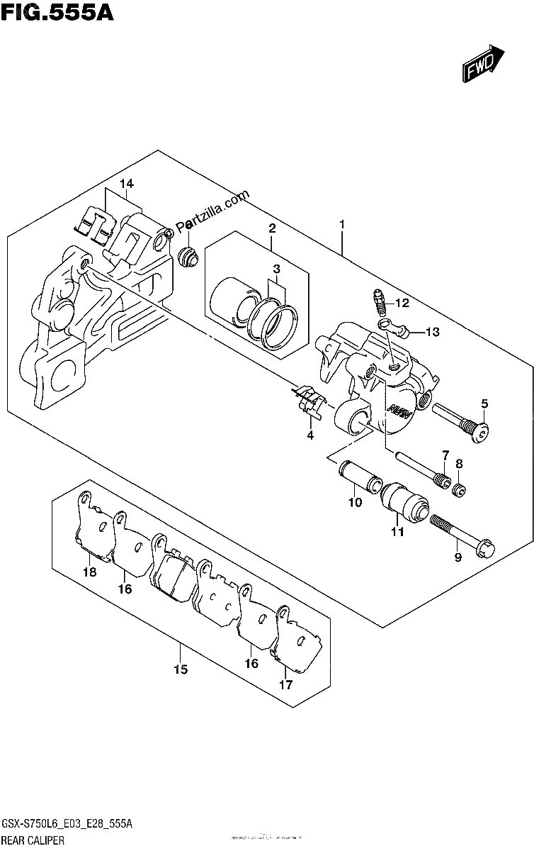 Diagrama de REAR CALIPER GSX S750L6 E03