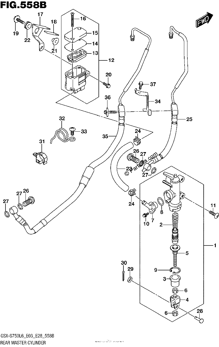 Diagrama de REAR MASTER CYLINDER GSX S750AL6 E28