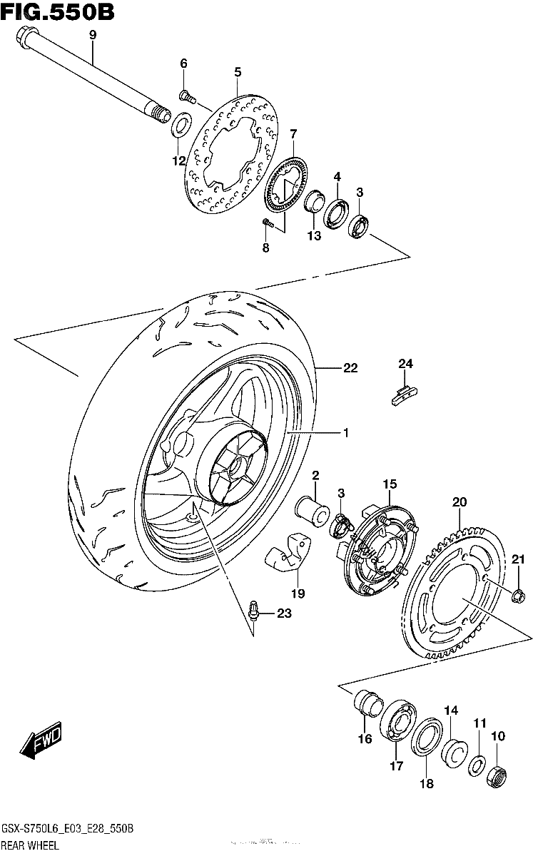 Diagrama de REAR WHEEL GSX S750AL6 E28