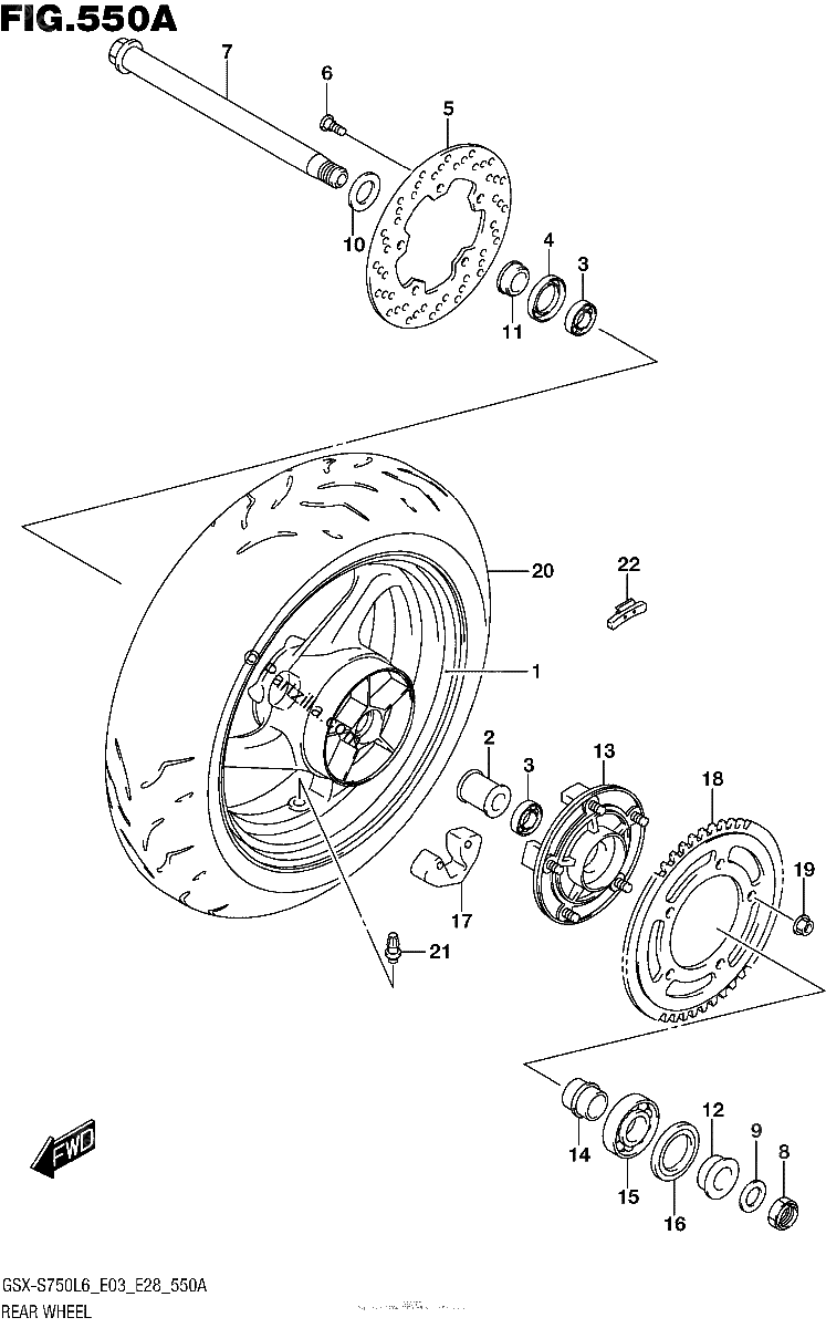 Diagrama de REAR WHEEL GSX S750L6 E03