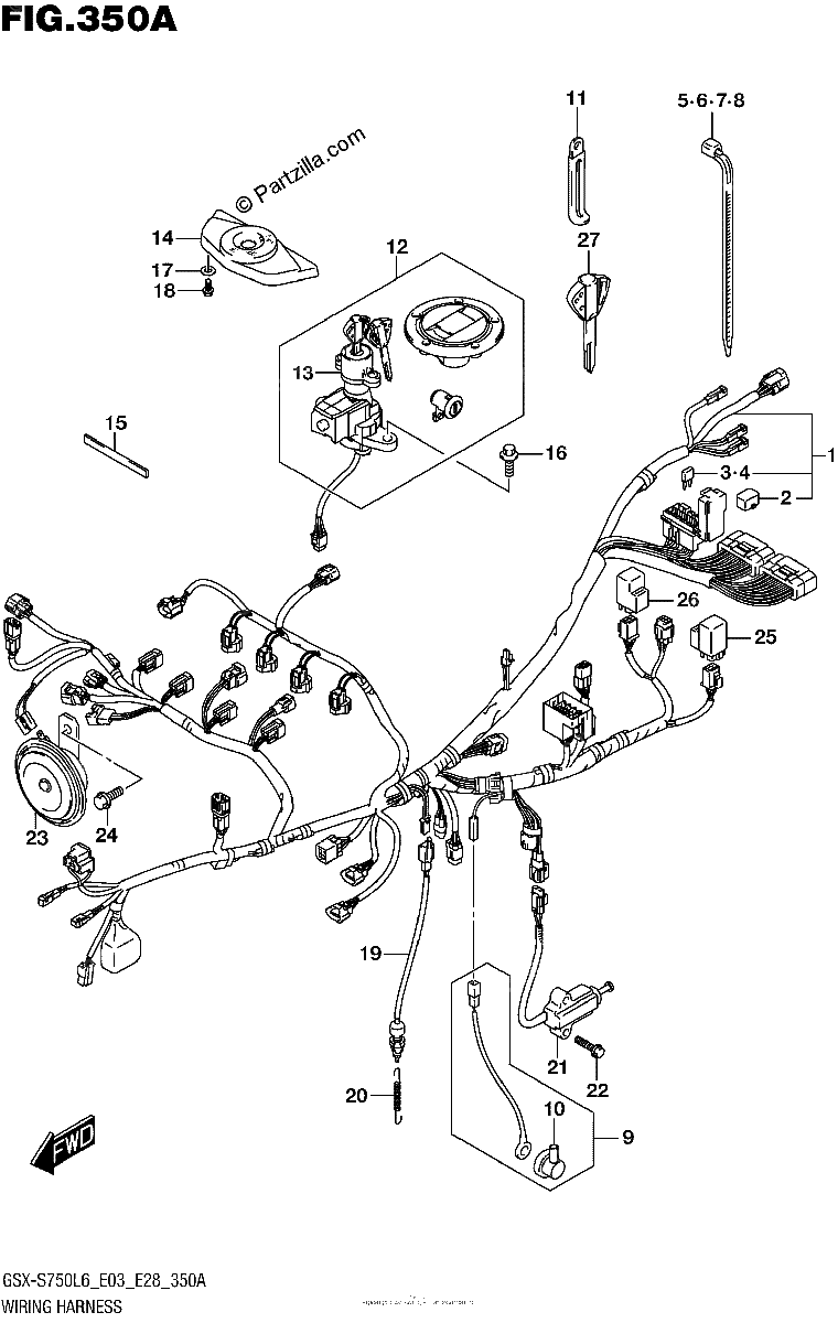 Diagrama de WIRING HARNESS GSX S750L6 E03