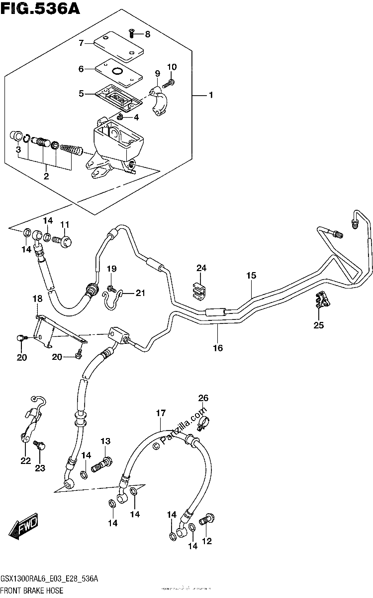 Diagrama de FRONT BRAKE HOSE GSX1300RAL6 E03