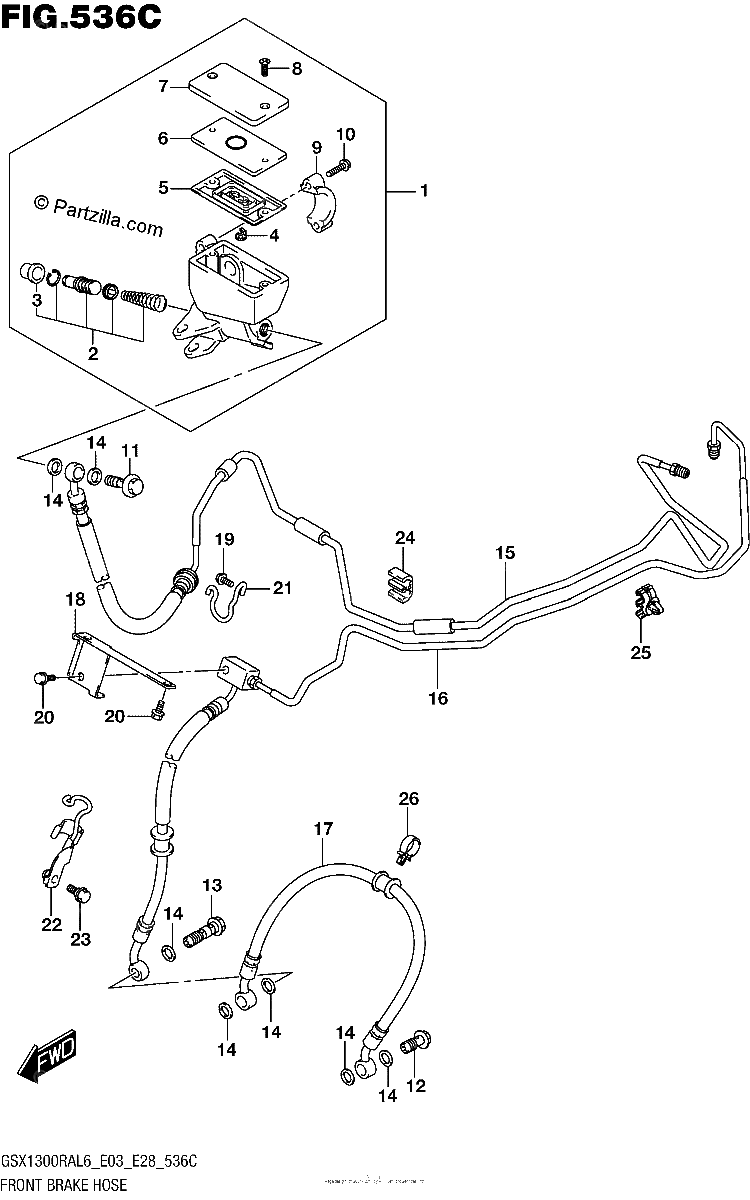 Diagrama de FRONT BRAKE HOSE GSX1300RAL6 E33
