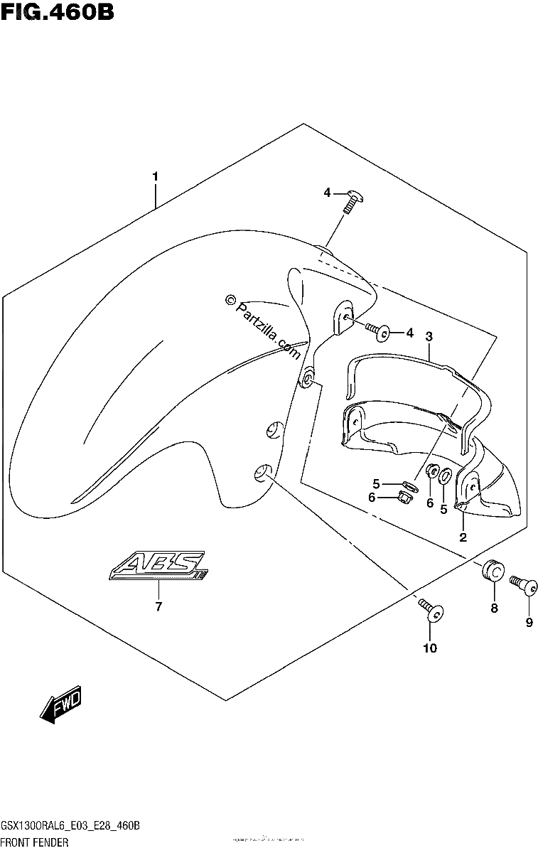 Diagrama de FRONT FENDER GSX1300RAL6 E28