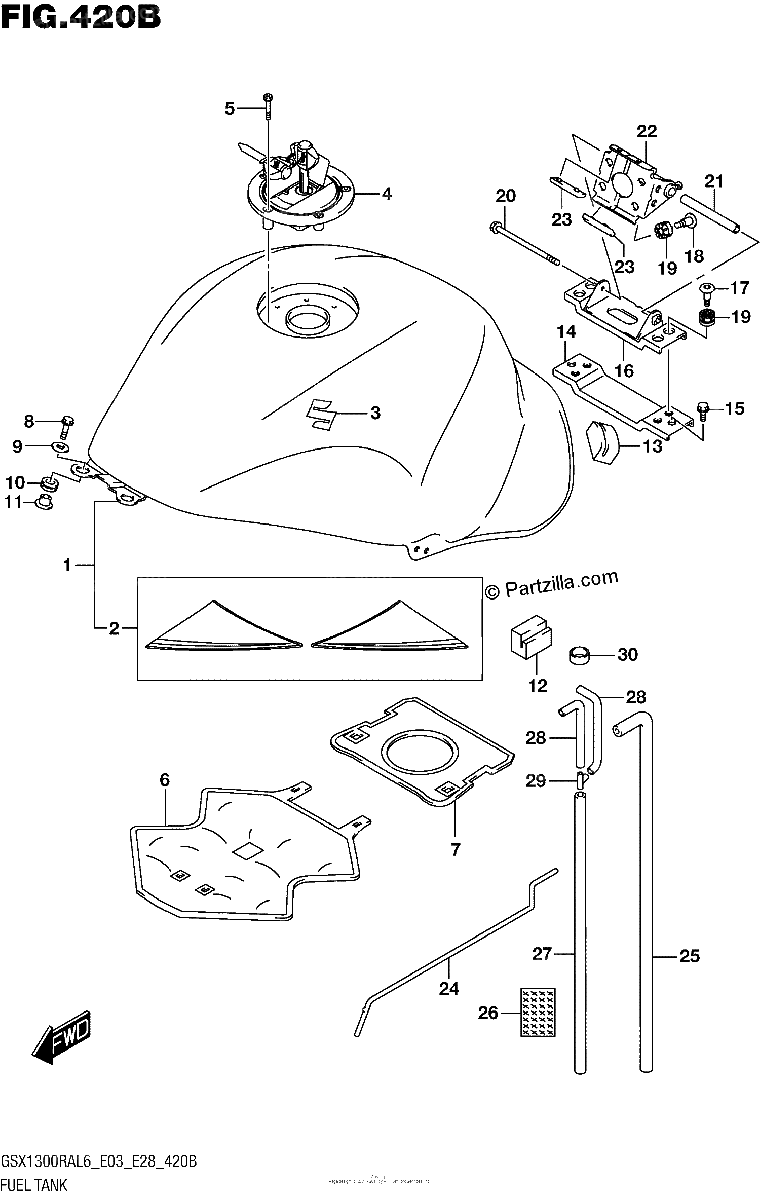 Diagrama de FUEL TANK GSX1300RAL6 E28