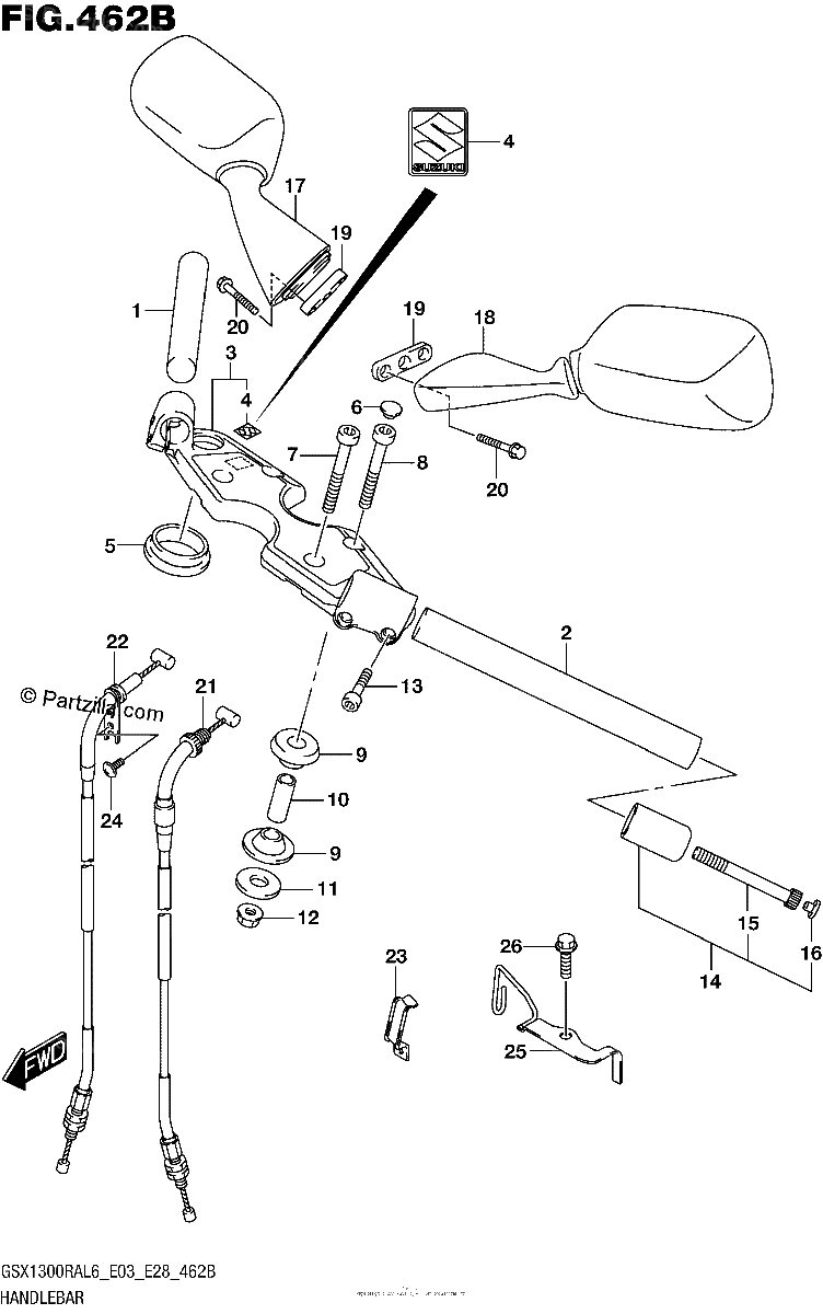 Diagrama de HANDLEBAR GSX1300RAL6 E28