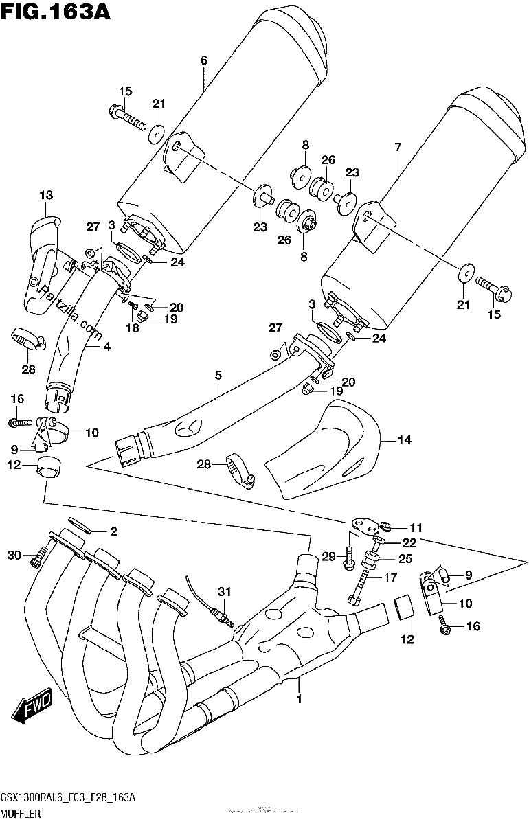 Diagrama de MUFFLER GSX1300RAL6 E03