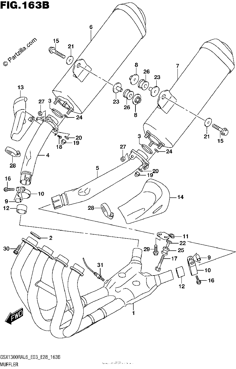 Diagrama de MUFFLER GSX1300RAL6 E28