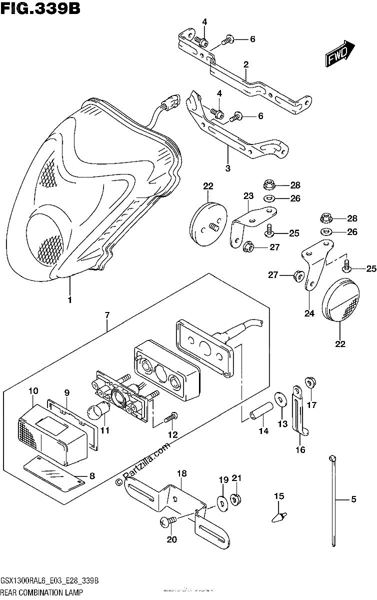 Diagrama de REAR COMBINATION LAMP GSX1300RAL6 E28