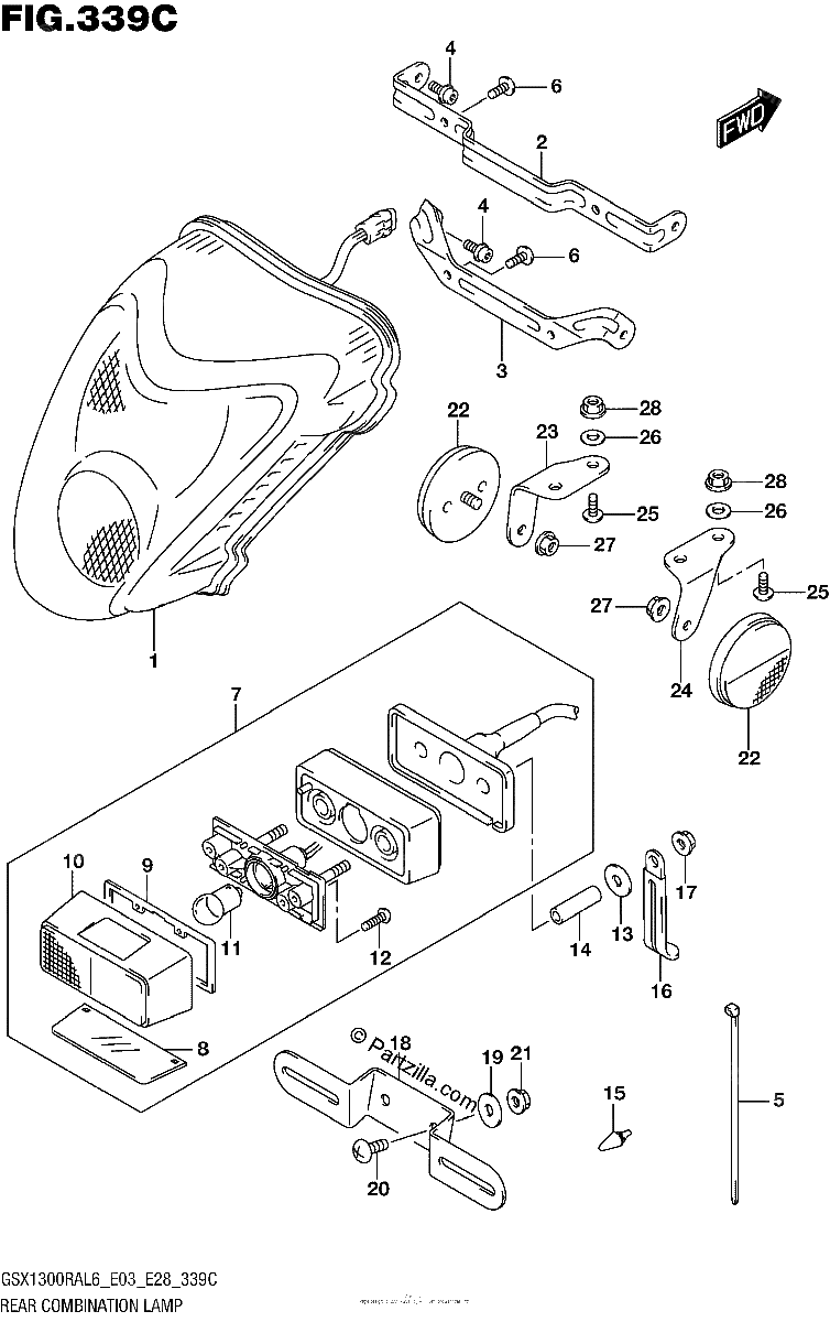 Diagrama de REAR COMBINATION LAMP GSX1300RAL6 E33