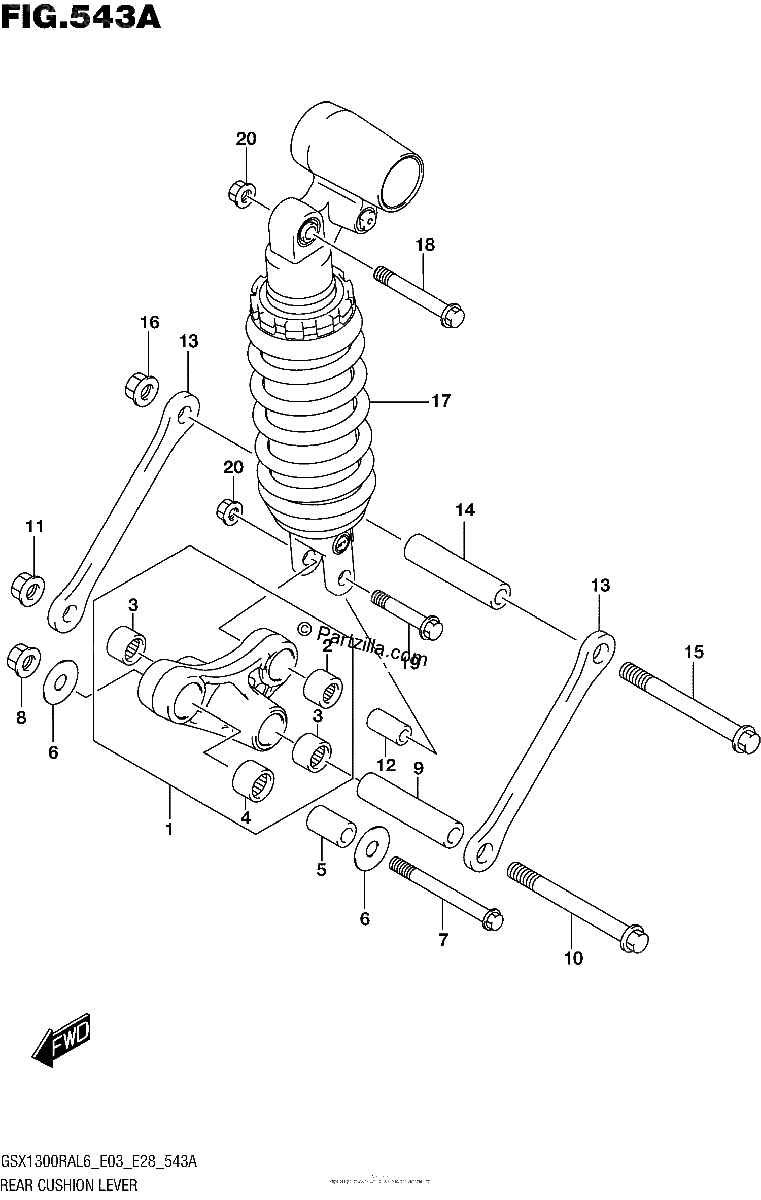 Diagrama de REAR CUSHION LEVER GSX1300RAL6 E03