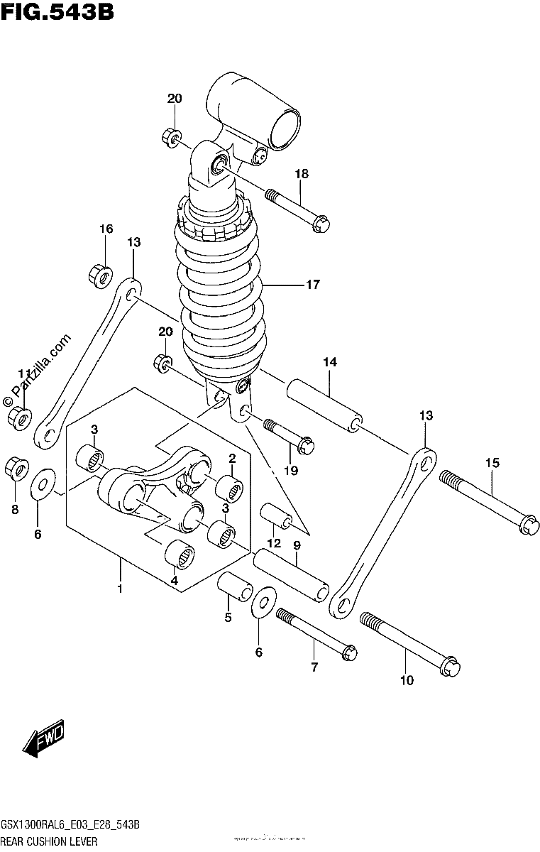 Diagrama de REAR CUSHION LEVER GSX1300RAL6 E28