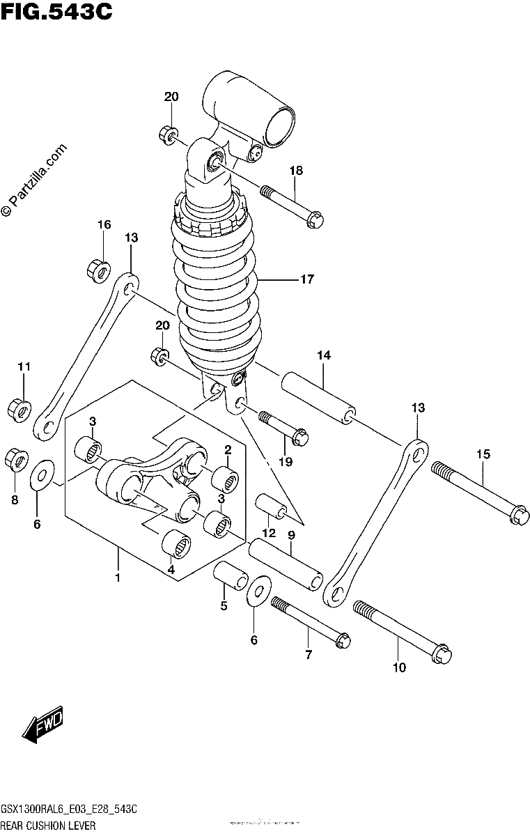 Diagrama de REAR CUSHION LEVER GSX1300RAL6 E33