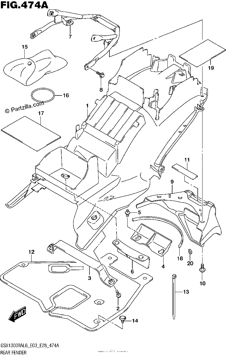 Diagrama de REAR FENDER GSX1300RAL6 E03