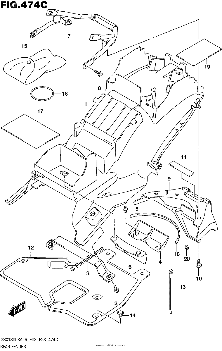 Diagrama de REAR FENDER GSX1300RAL6 E33
